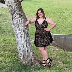 As U Wish Black Lace Short Spaghetti Cross Strap Dress